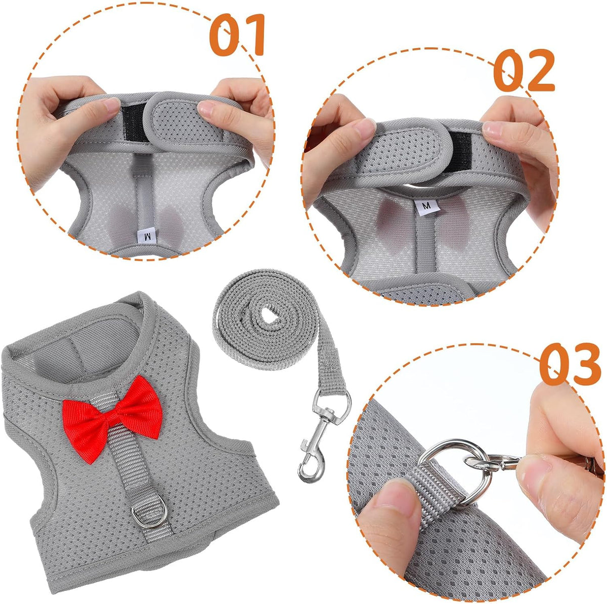 Prasacco grey size M bunny harness and leash set with mesh vest - view 4