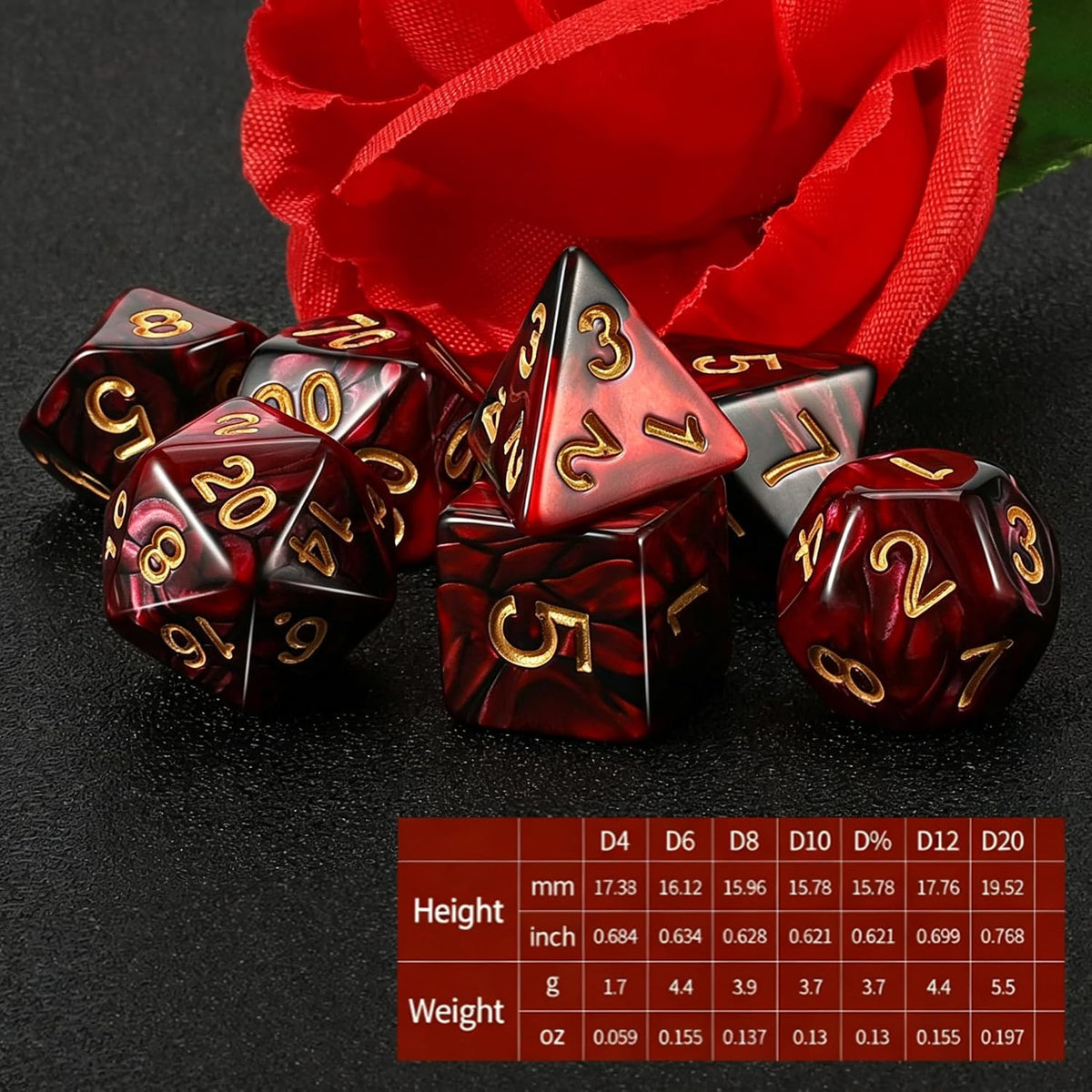 QMAY DND Dice Set - 7Pcs Blue Mix White Polyhedral Dice with Black Dice Bag – Fun for Kids & Family - Red and Black - image 2