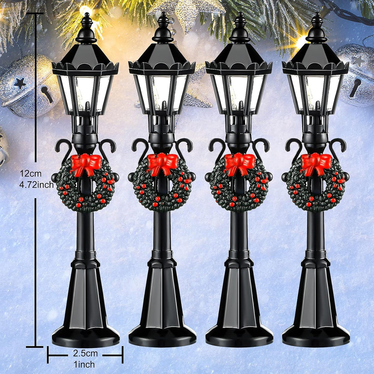 Mudder 12 Pcs Christmas Miniature Village Lamp Post Light - Classic / 4 - image 3
