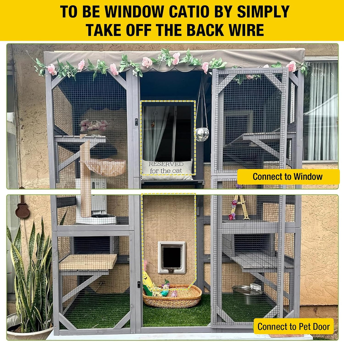 Aivituvin Cat House Outdoor Catio Cat Enclosures on Wheels 70.9" - 62.6"L x 32.6"W x 70.1"H Grey - image 2