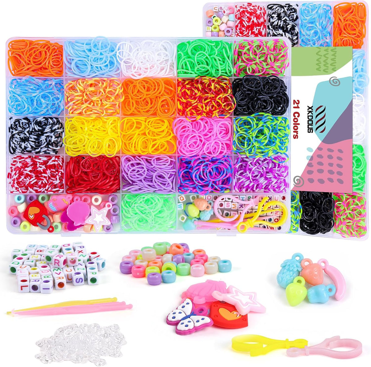 XKDOUS 24 Colors Rubber Band Bracelet Kit - 21 Colors 2000+