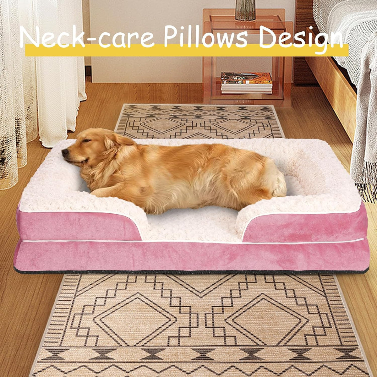 Orthopedic Dog Beds Medium Large Sized Dog, Dog Sofa Bed - Large(36 * 27 * 7.5 In) / Pink - image 3