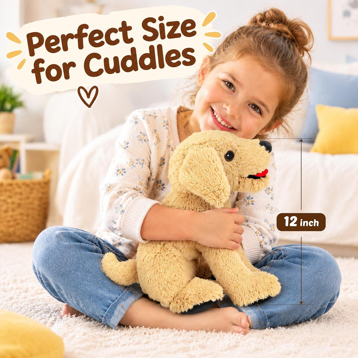 LotFancy Dog Stuffed Animals Plush - Beige / 12 inch - image 3