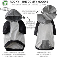 Rocky – The Orginal Lightweight Hooded TEE 100% Organic Cotton Dog Hoodie Pet Coat Sweater for Small, Medium, Large Dogs, Heather Gray Color Block, X-Large