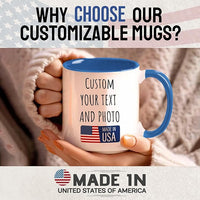 Custom Mug Upload Your Picture Personalized Coffee Mug with Photo Text Name Customized Cup Unique Ideas Gifts for Men Women Mom Dad Halloween Christmas Thanksgiving Friend Family (Blue, 11oz)