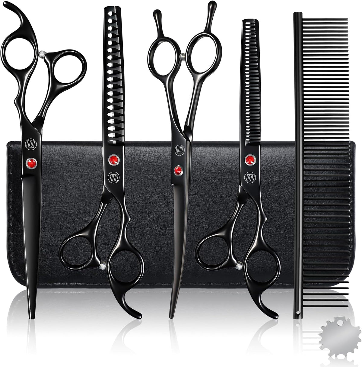 Professional Dog Grooming Scissors Set - 7 Inch (Pack of 5) / Black