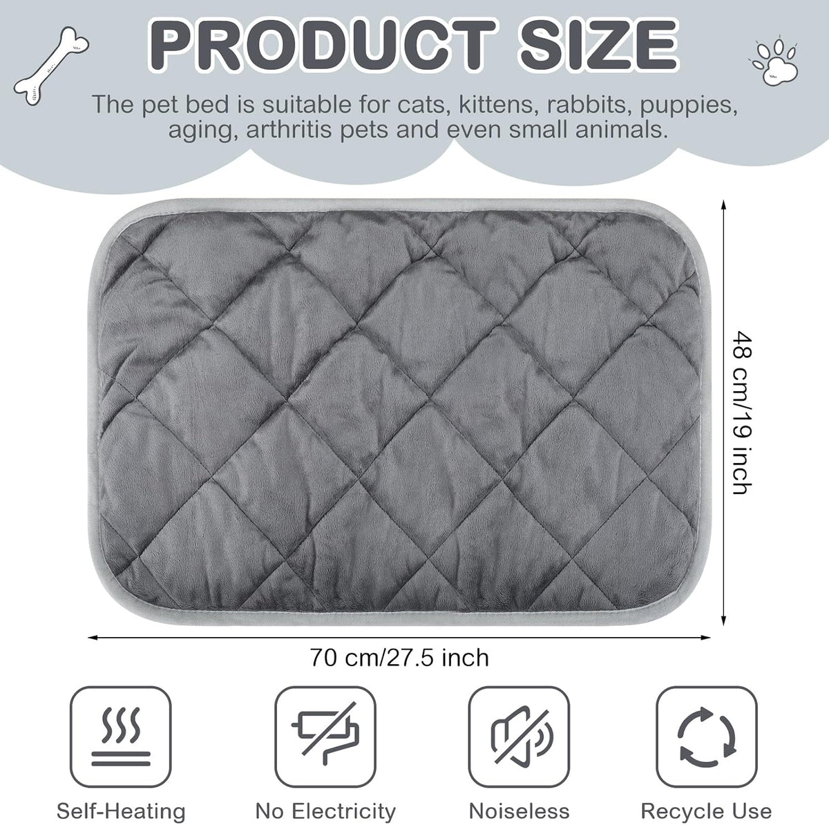 4 Pack Self Heating Cat Pad Self Warming Dog Mat - 19 x 27.5 Inch / Gray - image 2