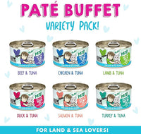Weruva B.F.F. Play - Best Feline Friend Paté Lovers, Aw Yeah!, Play Paté Buffet Variety Pack, 2.8oz Can (Pack of 18)