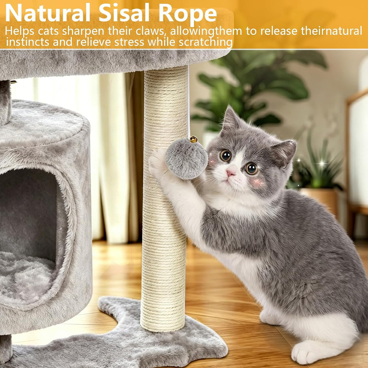 Halloween Cat Tree for Indoor Cats - Gray and Beige - image 4