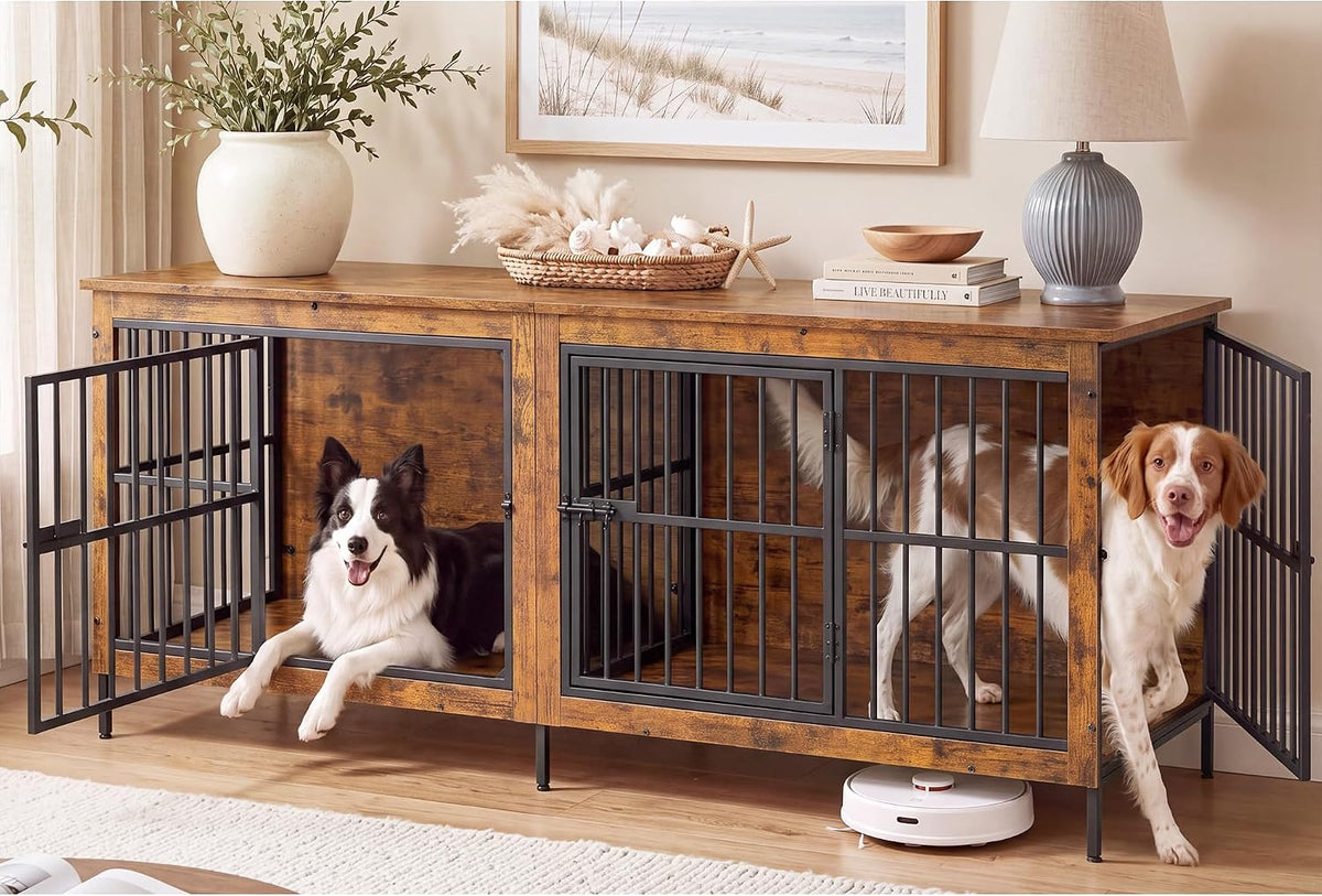 Feandrea 38" Dog Crate Furniture - Rustic Brown / 70.9"L x 23.6"W x 28.9"H