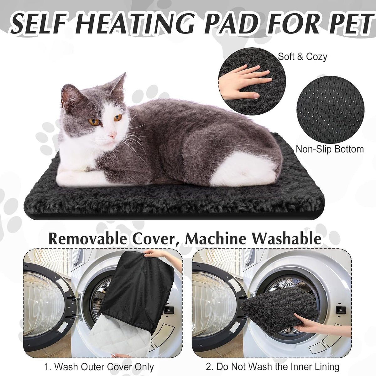 Drydiet 4 Pack Self Warming Cat Mat for Pets - 16 x 20 Inch / Black / Solid - image 3