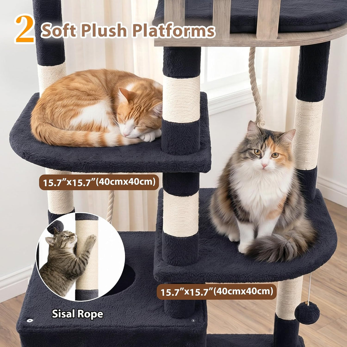 Maine Coon Cat Tree, Heavy Duty Cat Tower for 20 lbs+, GCT033G – Essentials for Cats - 74.8 inches / Dark Gray - image 4