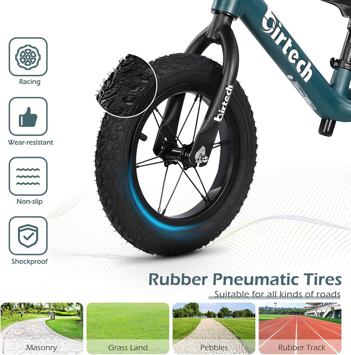 Birtech 12 inch balance bike with air rubber tires, U-shaped footrest and aluminum handlebar - view 16