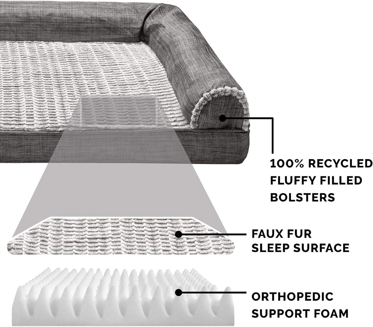 Furhaven Orthopedic Dog Bed for Large Dogs w/ Removable Bolsters - Medium / Charcoal - image 4