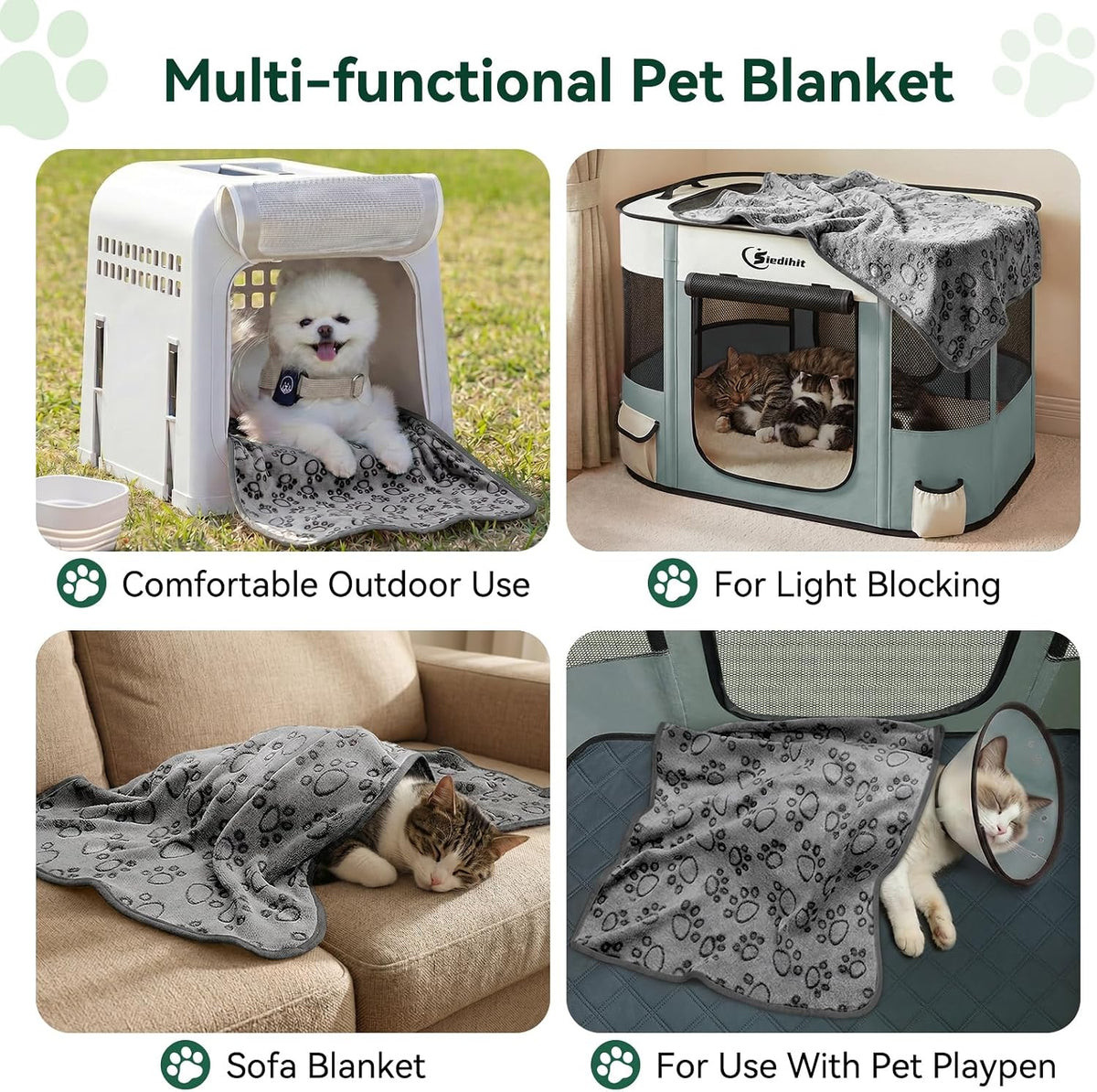 Siedihit 31" Dog Playpen, Cat Puppy Pen - Small / Grey with Blanket - image 2