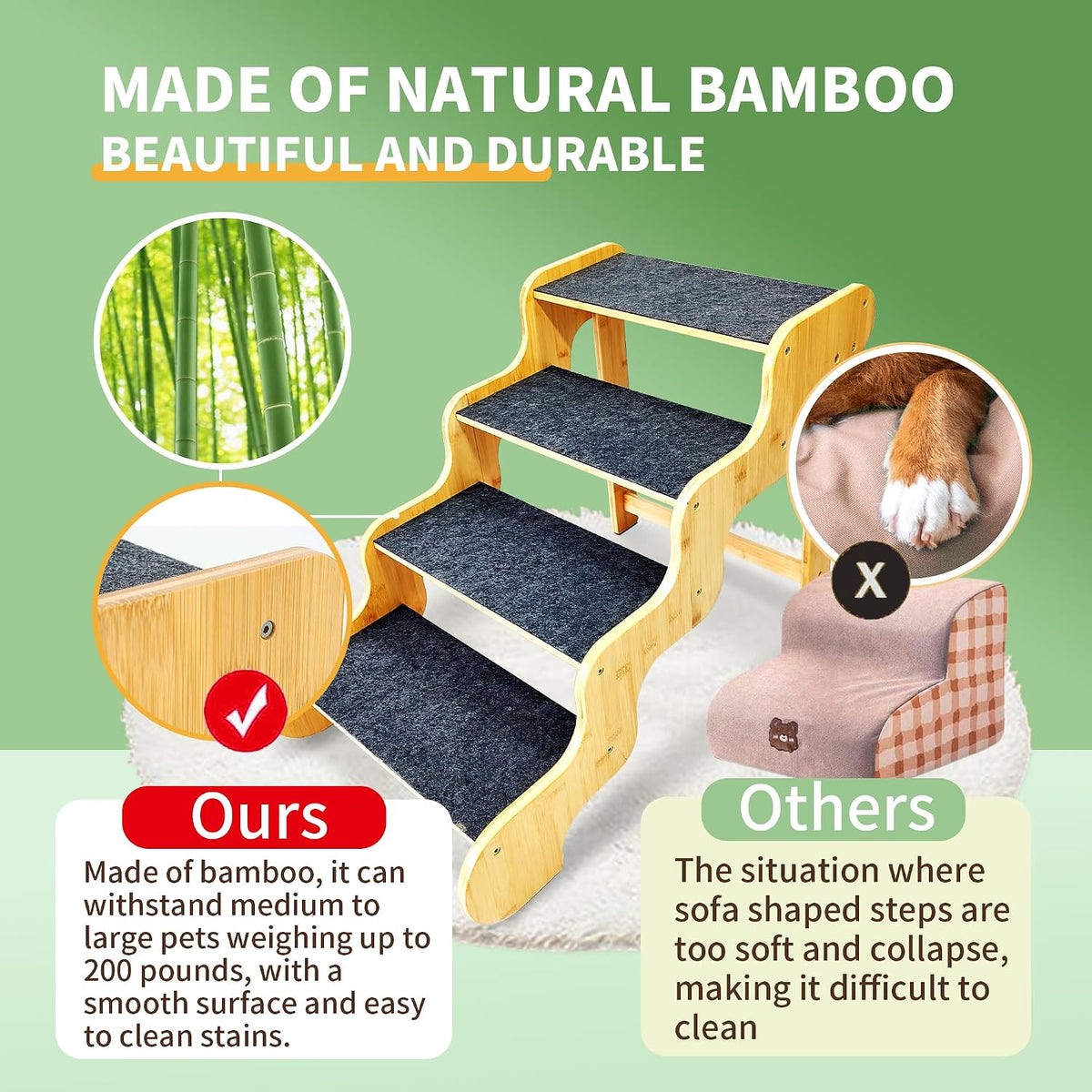 Dog Stairs for Small Dogs - 4-Step Natural / 4.0 / 4-Step 29x17x20 inch - image 4