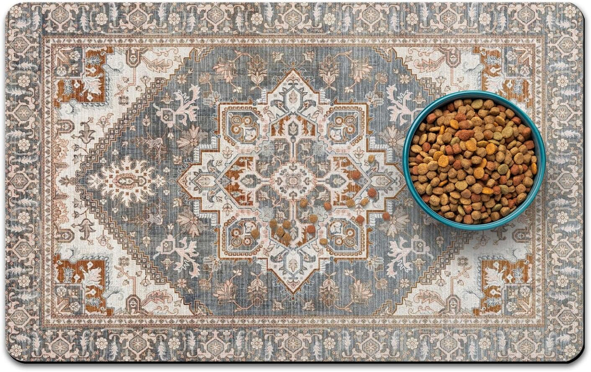 Dog Food Mat for Floors, Absorbent Pet Cat Food Bowl Mat - Bohemia 2 / 27"L x 17"W