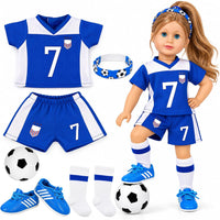 ARTST 18 inch doll soccer outfit with shirt, shorts, socks, headwear, shoes and mini soccer ball
