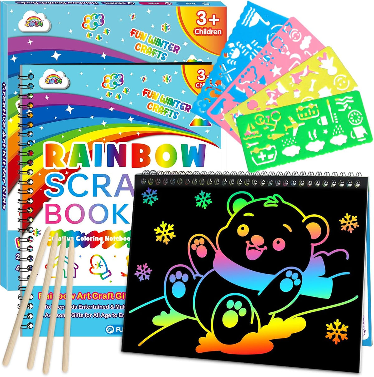 ZMLM Scratch Paper Art Craft: 2 Pack Rainbow Scratch Set for 3 4 5 6 - Winter