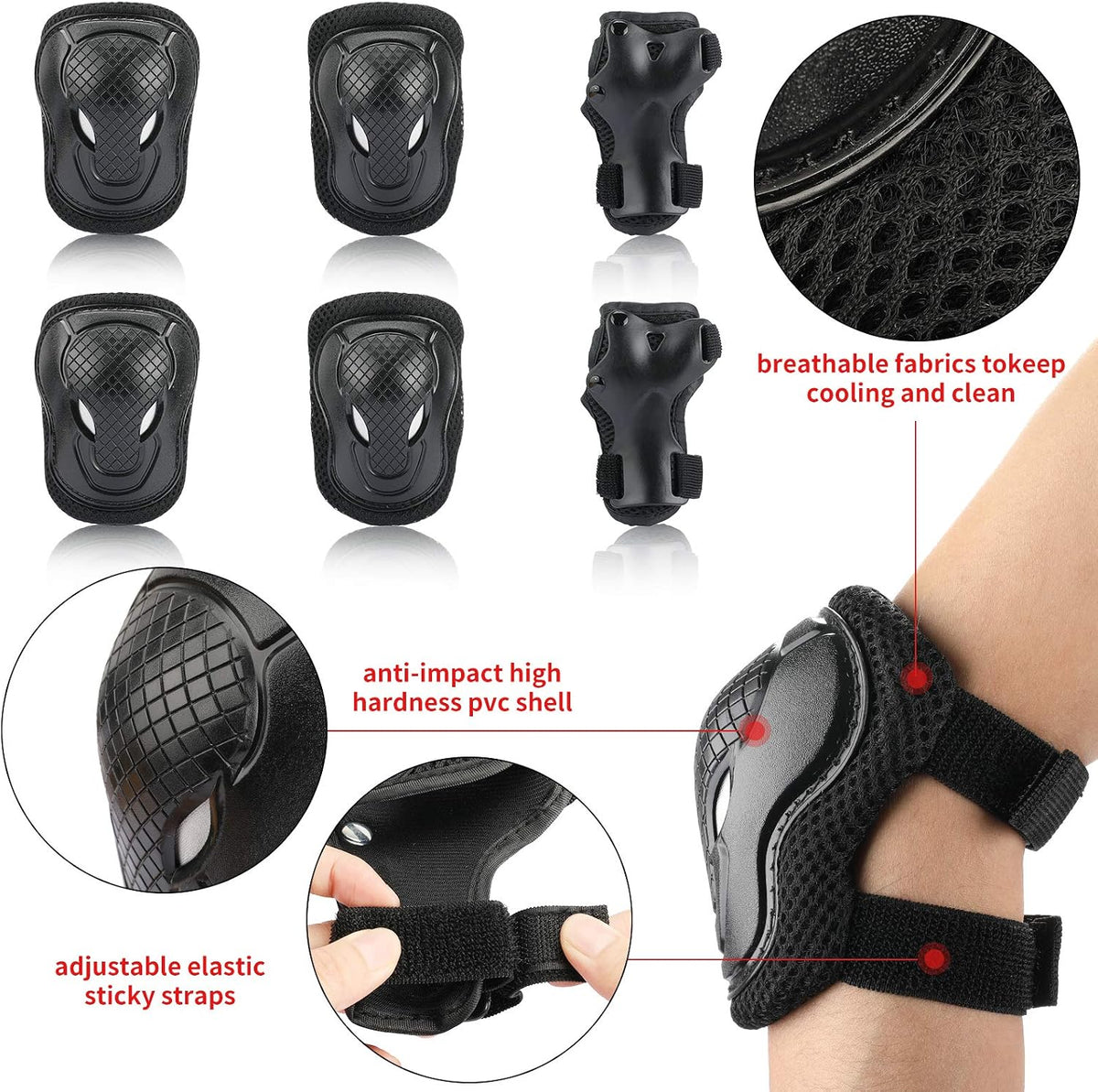 Kids Bike Skateboard Helmet Pad Set - S(18"-20.5"/ 2 -7years) / Black - image 4