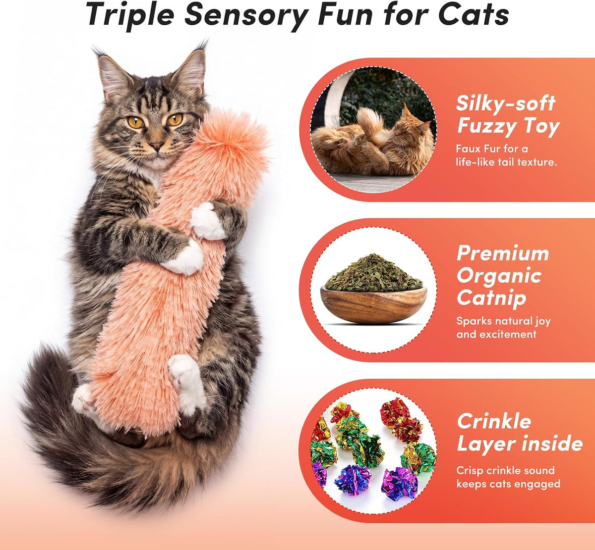 Catnip Cat Toys 4 Pack, Soft Cat Pillow Kicker Toys with Crinkle Sound, Interactive Cat Plush Toys - Orange Green Blue Pink - image 2