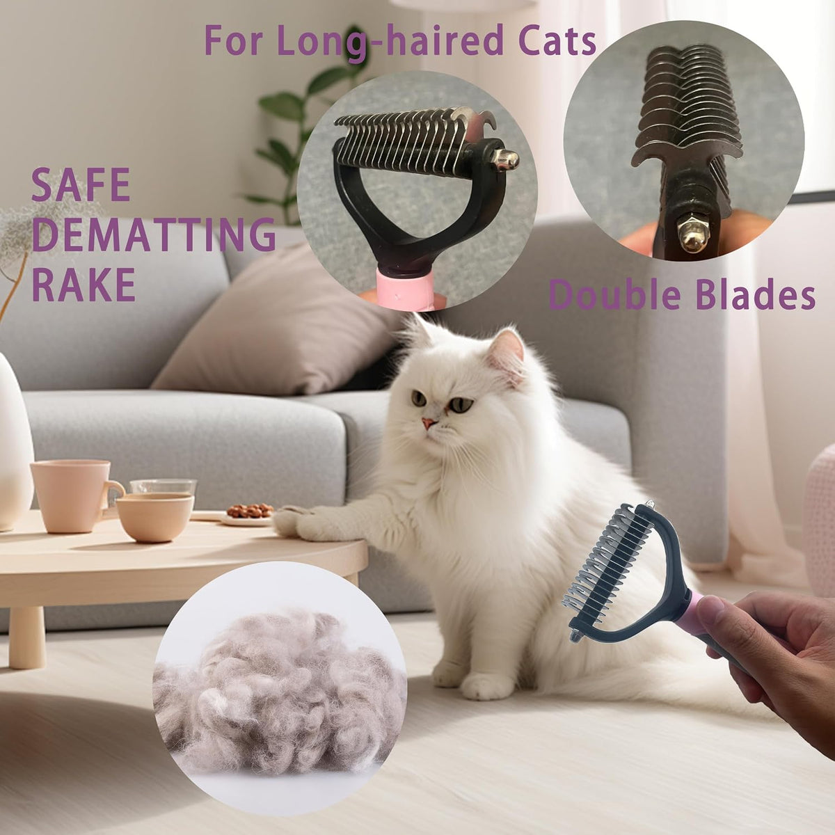 Cat Grooming Kit, 6-Piece Deshedding Brush Set, Pink – Essentials for Cats - Pink - image 3