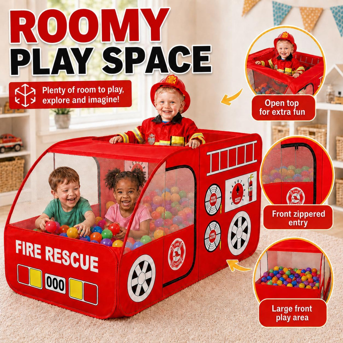 Kiddey Fire Truck Play Tent for Kids - image 3