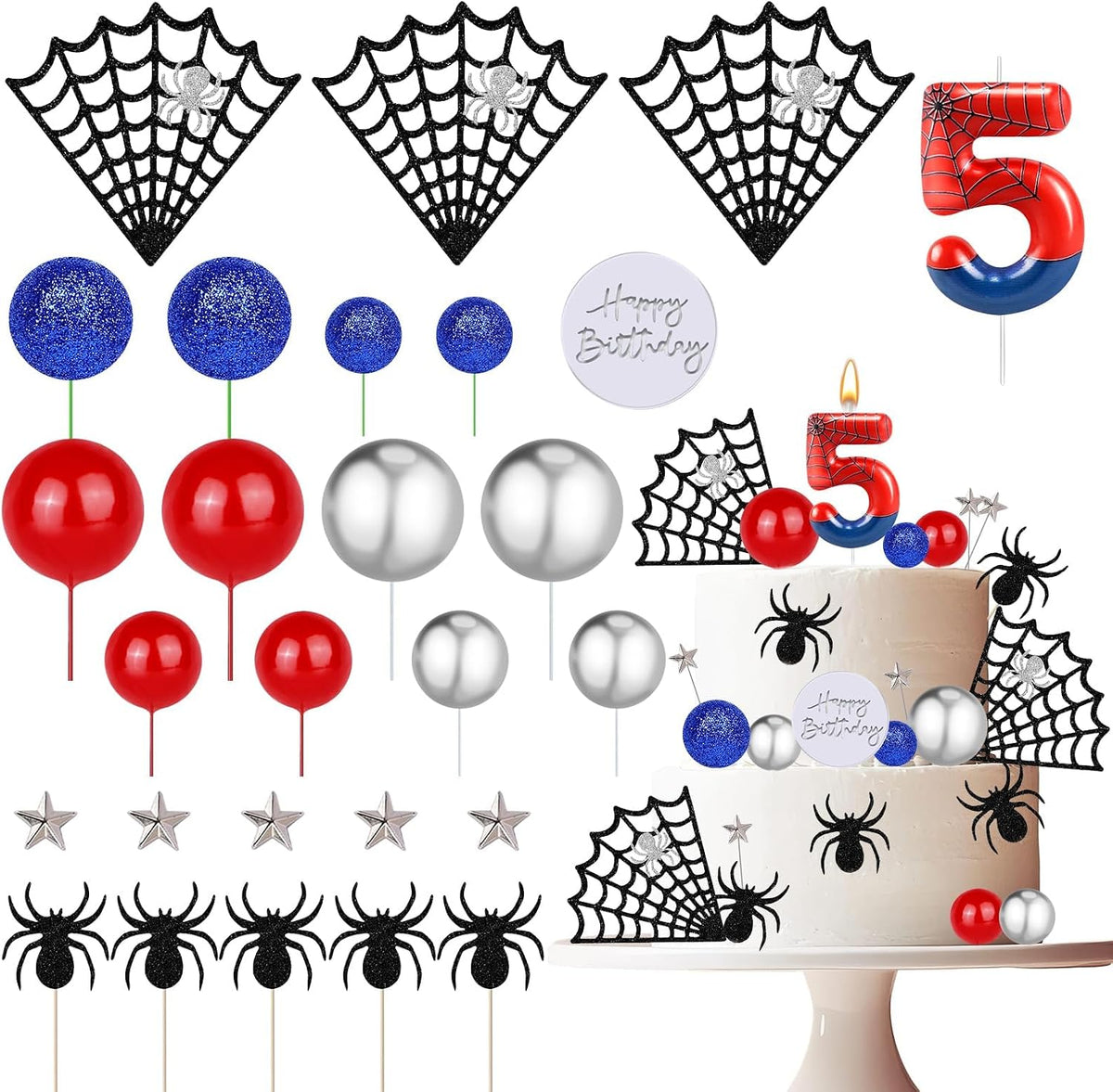 ZSMKJIAYE 25 piece racing cake topper set, red white black with number 3 candle - view 2