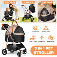 Dog Cat Stroller for Small/Medium Pets - Khaki - image 3