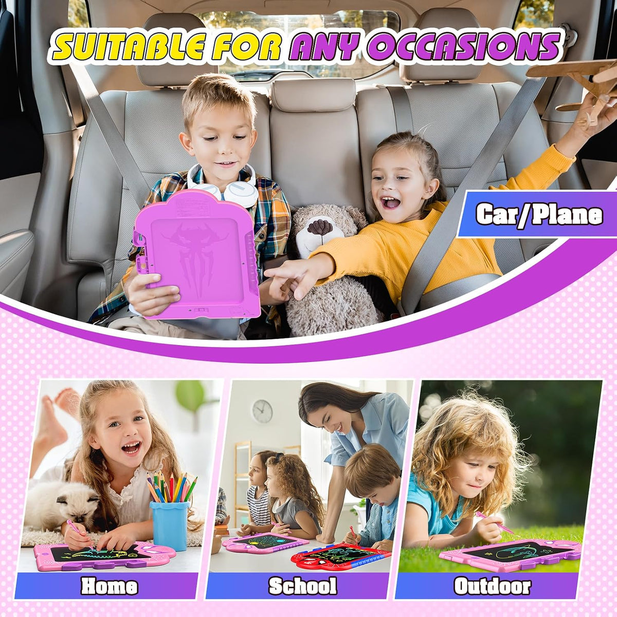 LCD Writing Tablet for Kids: Spidolapse Colorful Doodle Board - Red & Pink / 2 PACK - image 4