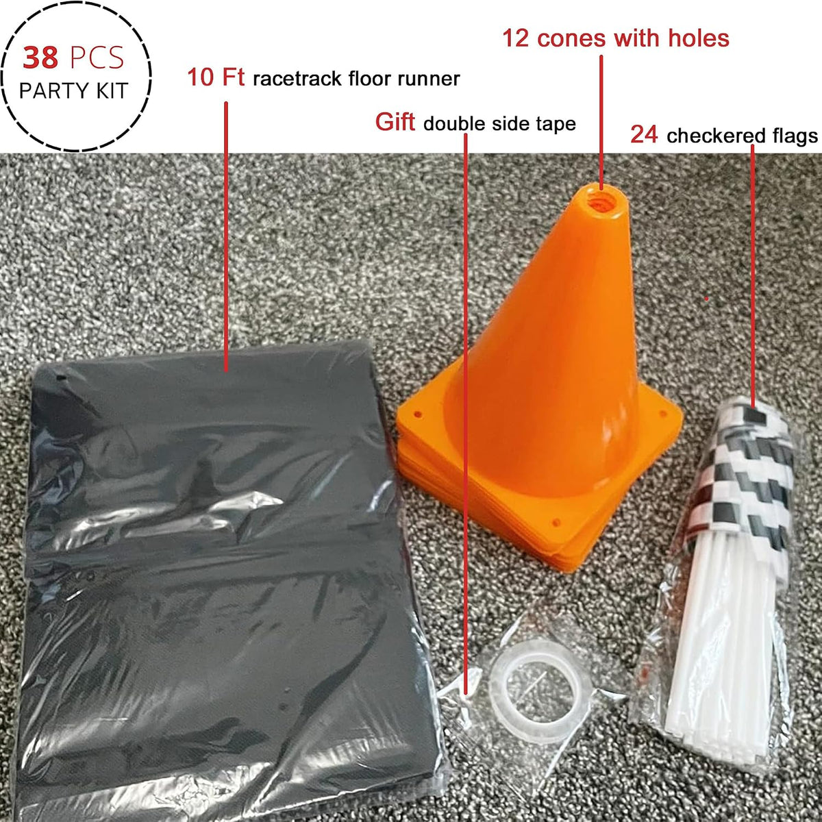 YOELVN race car party cones, six orange 7 inch traffic cones holding checkered flags - view 31