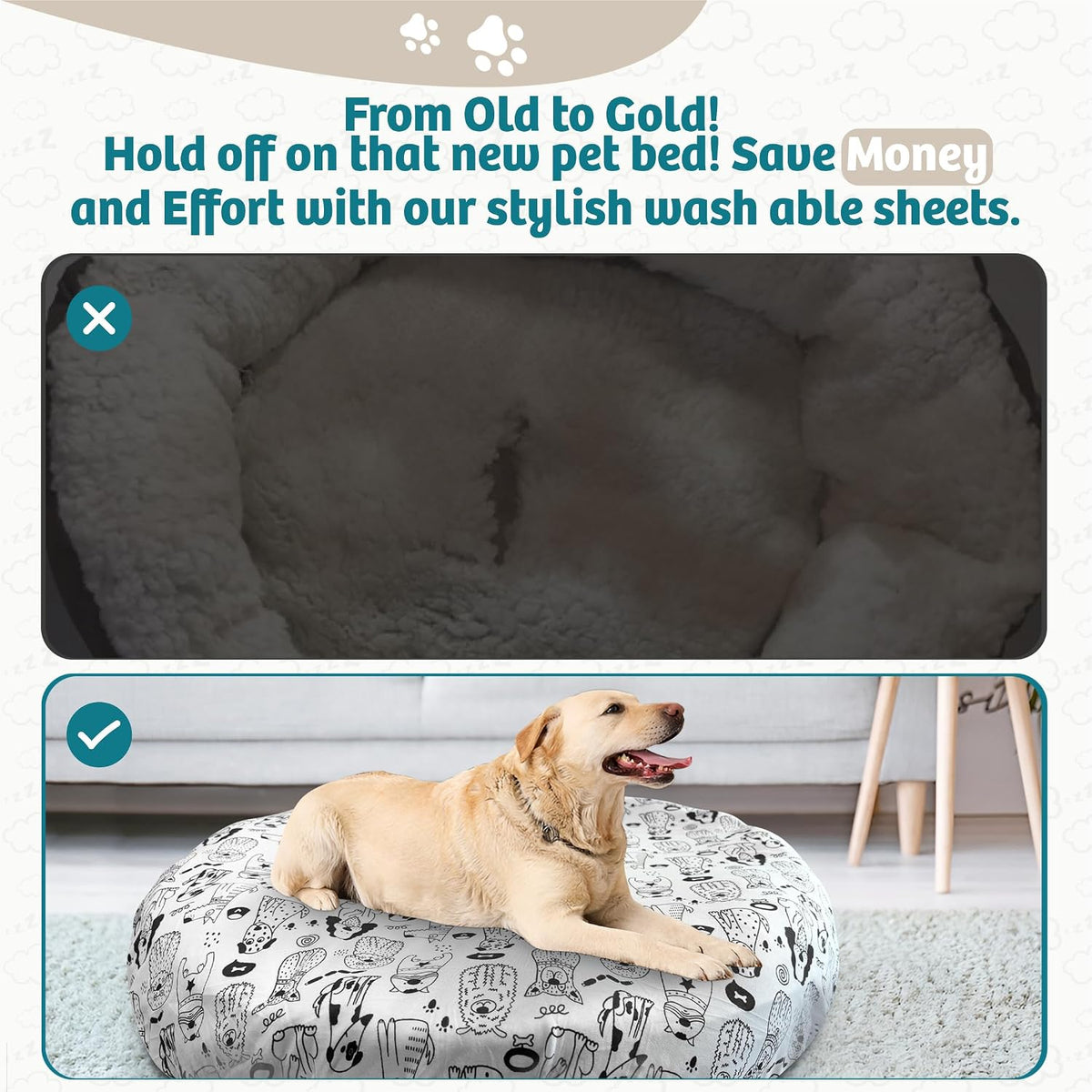 Round Dog Bed Covers Replacement Washable - Doodle Dogs / Medium (Up to 36″) - image 3