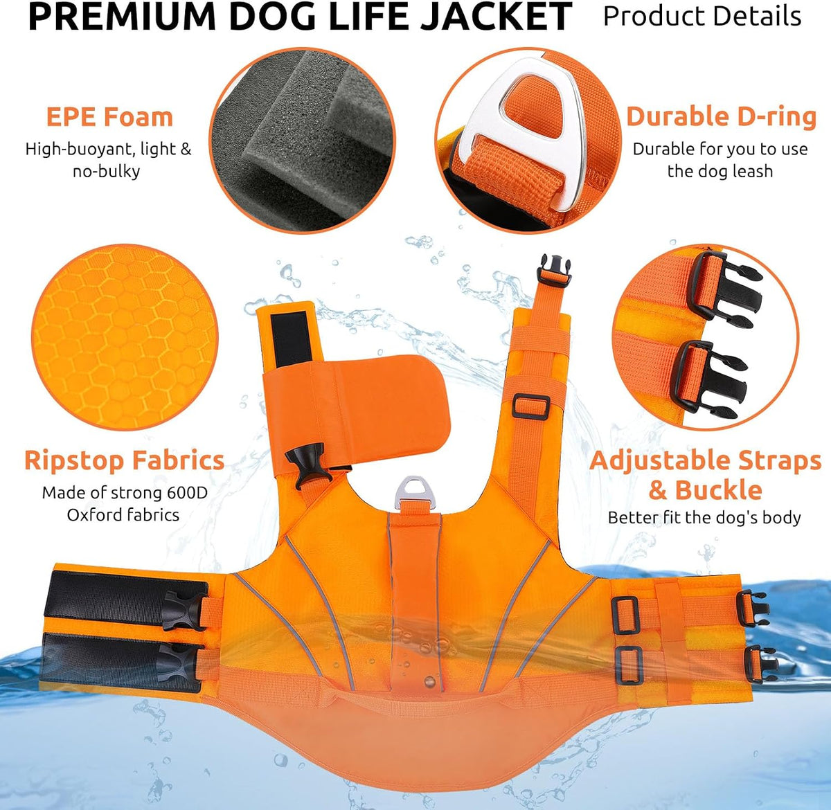 Queenmore Dog Life Jacket with Front Float - Large / Orange - image 3