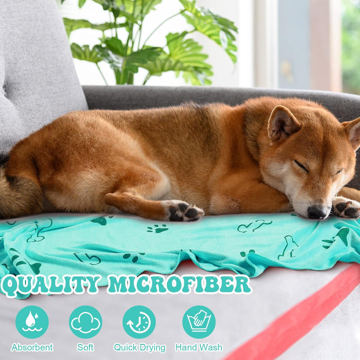 Peryiter 8 Pcs Dog Towels Pet Bath Drying Towels 55 x 28 Inches Large - Cyan - image 4