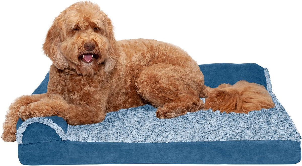 Furhaven Orthopedic Dog Bed for Large Dogs w/ Removable Bolsters - Large / Marine Blue