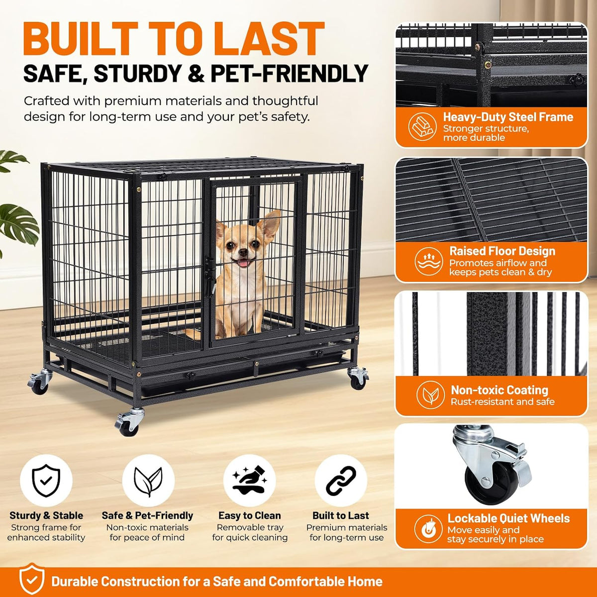 Homey Pet 31 inch stackable metal dog crate with wheels, two doors and pull-out tray - view 3