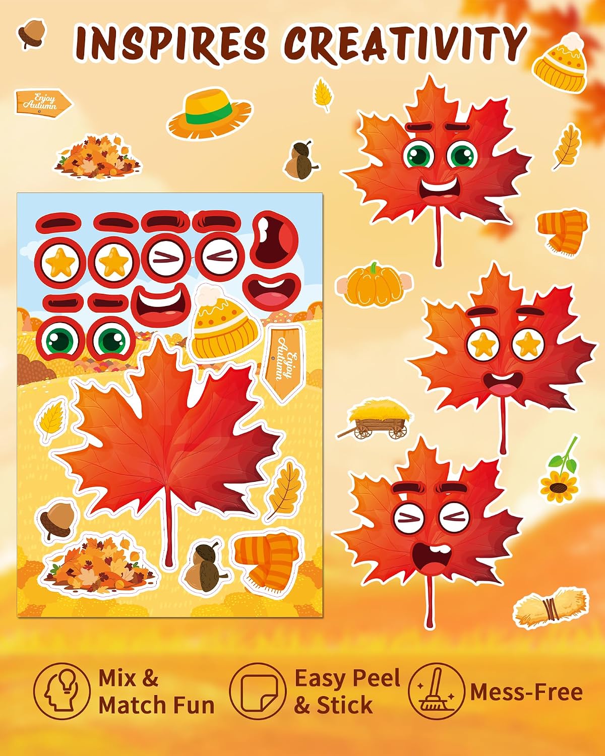 48 Fall Make-a-Face Sticker Sheets for Kids - Fall Harvest - image 4