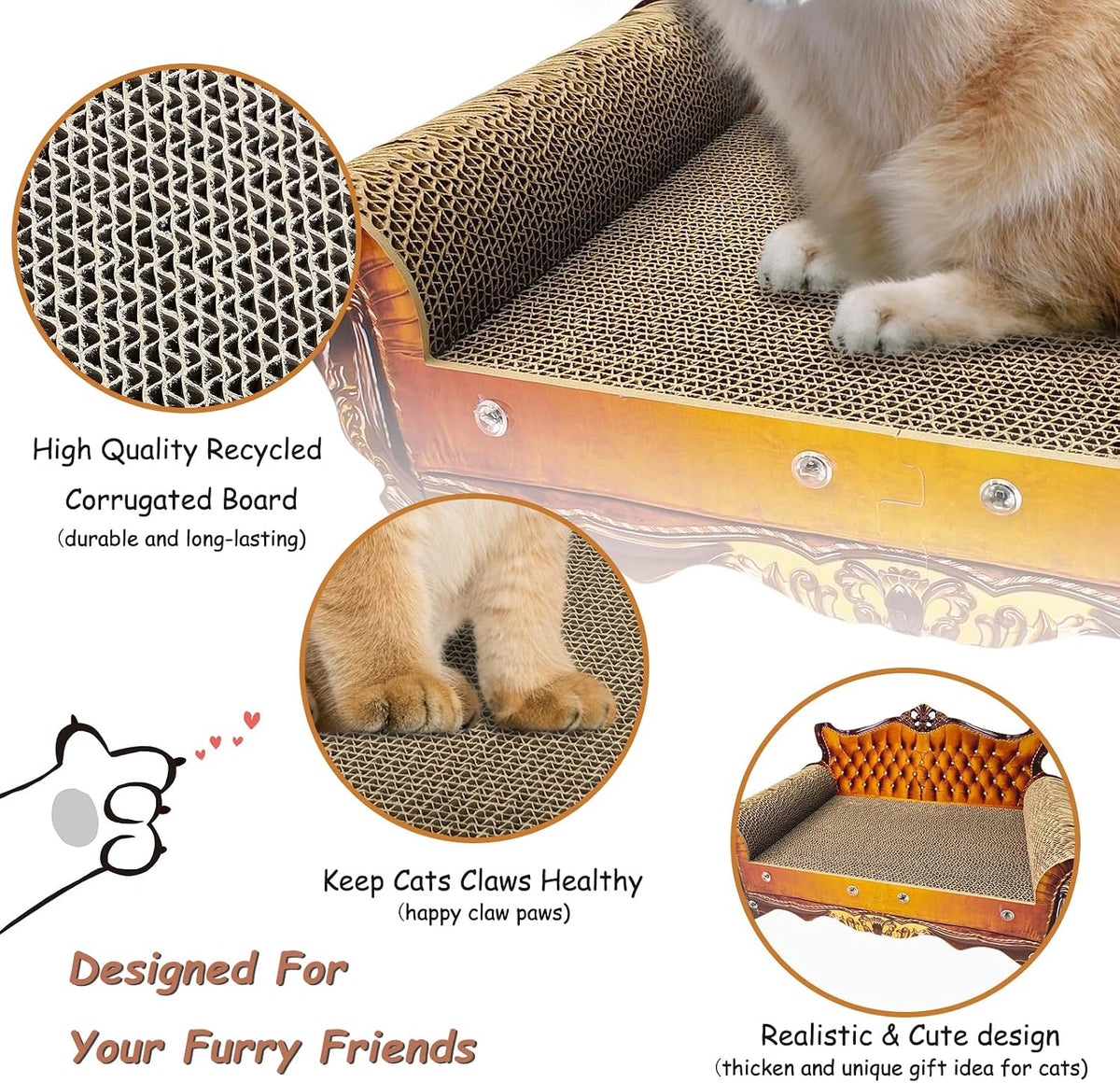 Luxury Cardboard Cat Scratcher Sofa Bed - Brown Crown - image 3