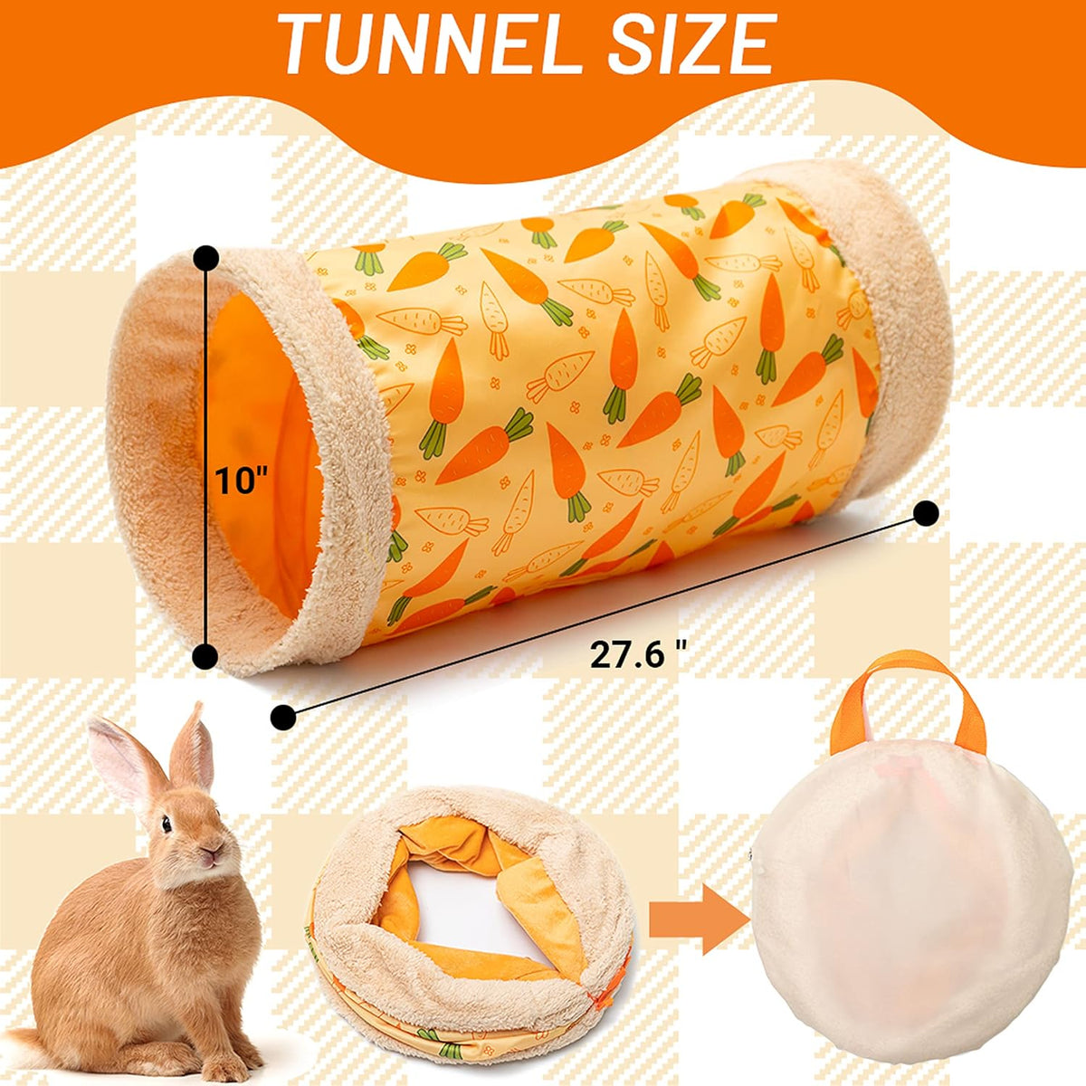 Rabbit Hideout Tunnel, Soft Fleece Foldable Bunny Tube Nest Indoor – Essentials for Small Pets - image 2