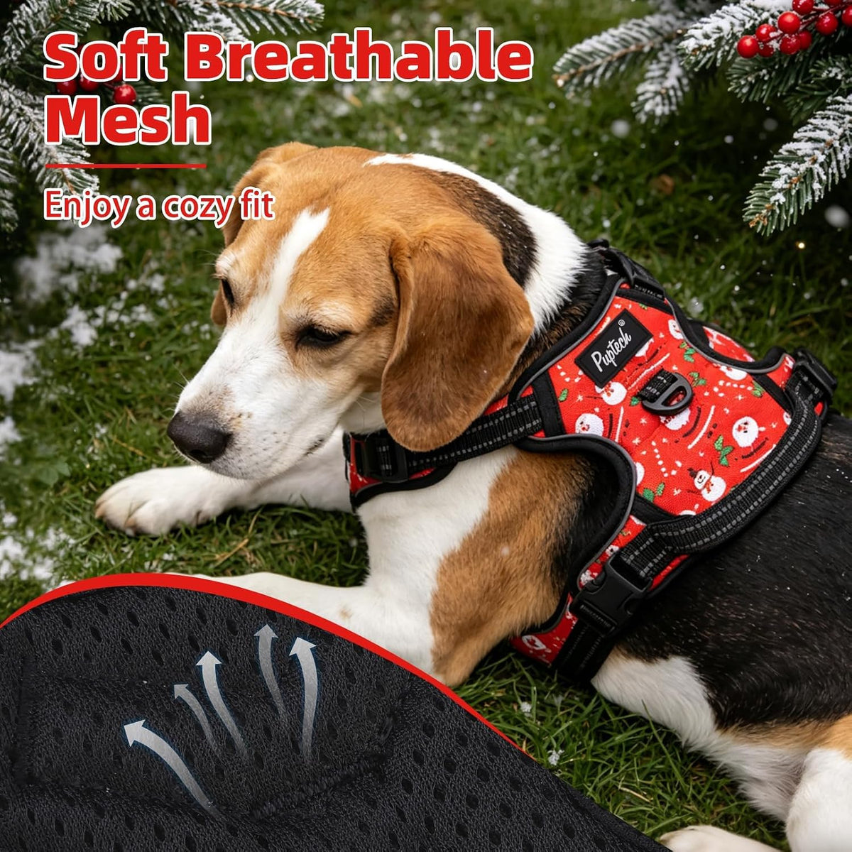 PUPTECK No Pull Halloween Dog Harness for Large - Red(Santa Claus) / Medium / Harness Only - image 4
