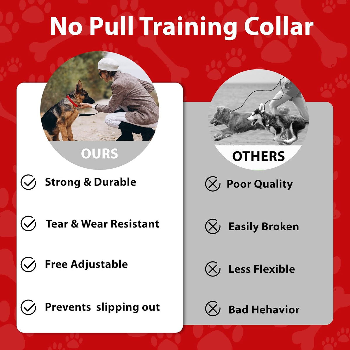 Martingale Dog Collar, Adjustable No Buckle Slip Collar, XS - Red / Large(Length:18-26'', Width:1'') - image 4