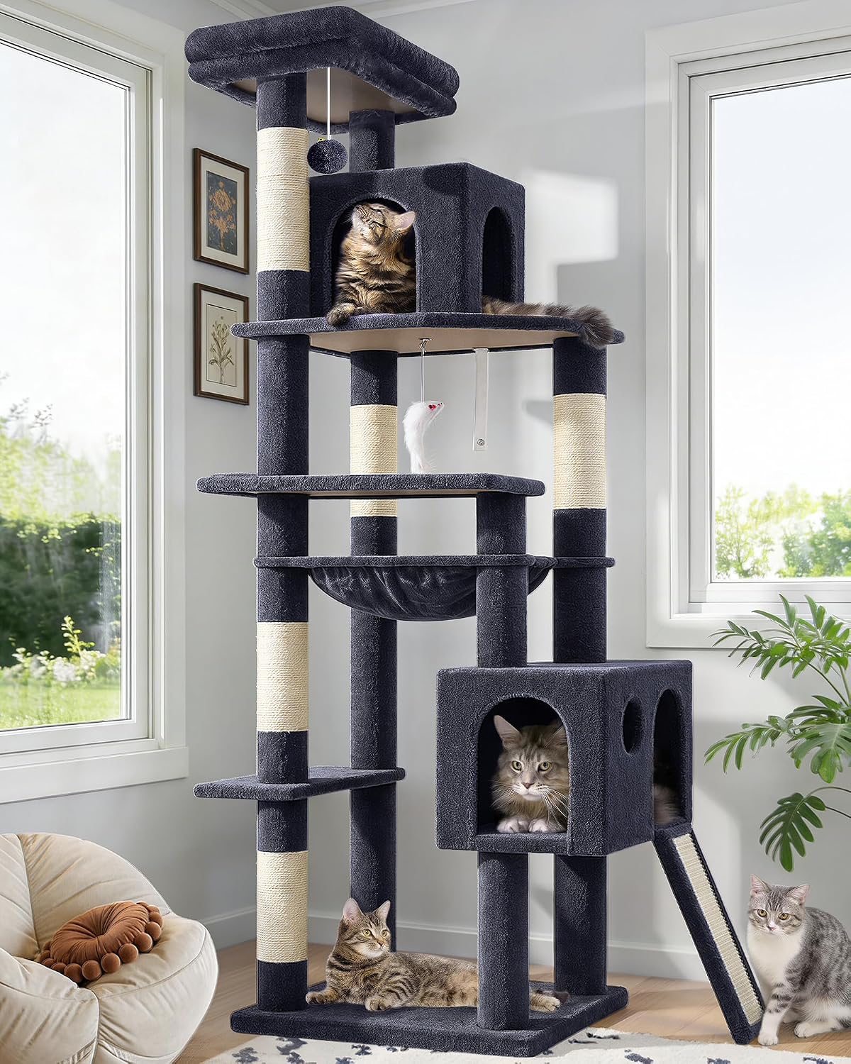 Globlazer F70 Pro Heavy Duty Cat Tree Tower for Indoor Cats Large - Dark Grey / XL