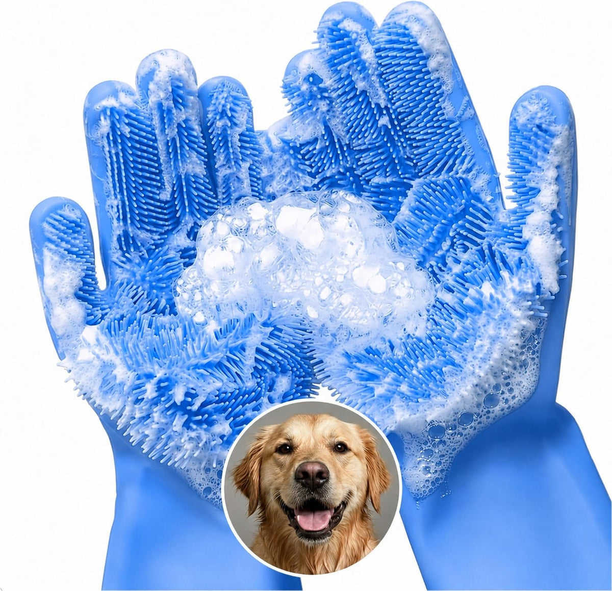 2-in-1 Cat and Dog Washing Gloves with 3000 Soft Bristles – Essentials for Dogs - Blue