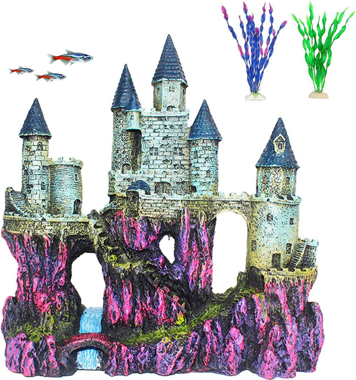 PINVNBY Aquarium Resin Castle Decoration Fish Tank Driftwood Castle - Purple