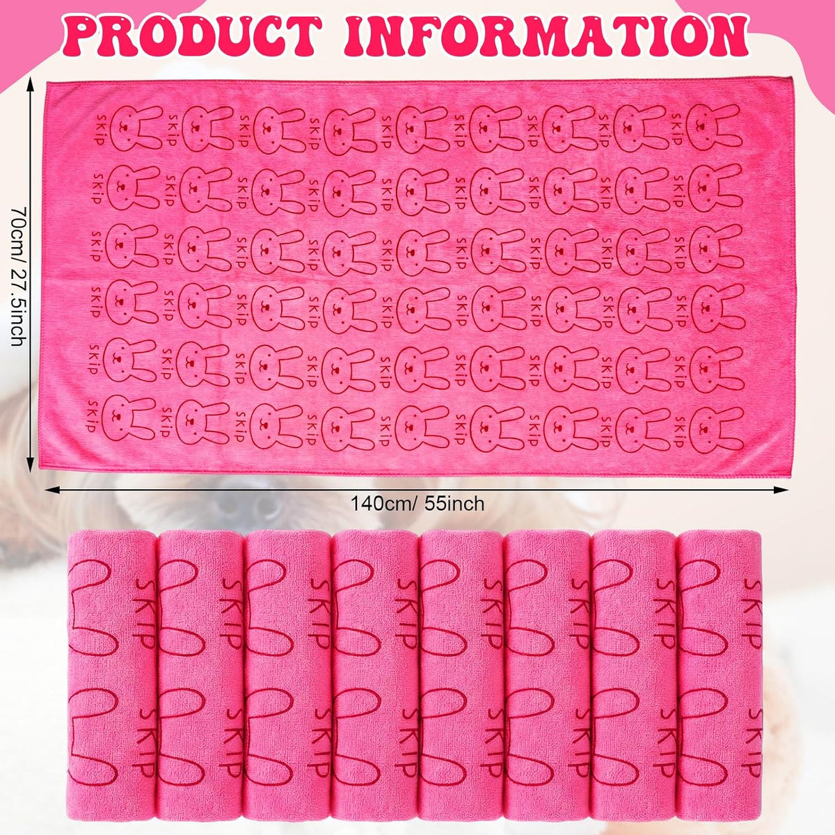Peryiter 8 Pcs Dog Drying Towels Bulk 55'' x 28'' Pet Grooming - Pink - image 2