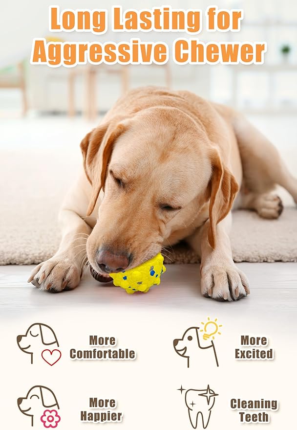 3.7'' Dog Balls for Dogs Aggressive Chewers Indestructible Tennis Durable Bouncy Interactive Dog Toy for Fetch Game Floating Balls (Blue Large)