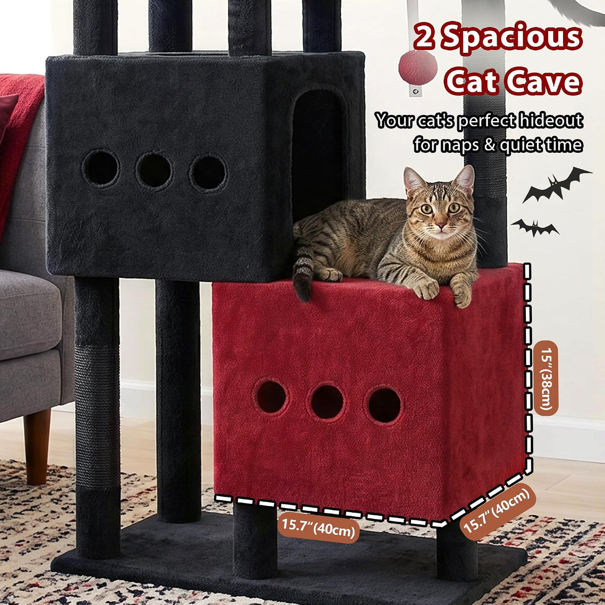 Maine Coon Cat Tree, Heavy Duty Cat Tower for 20 lbs+, GCT033G – Essentials for Cats - 60 inches / Black and red - image 3