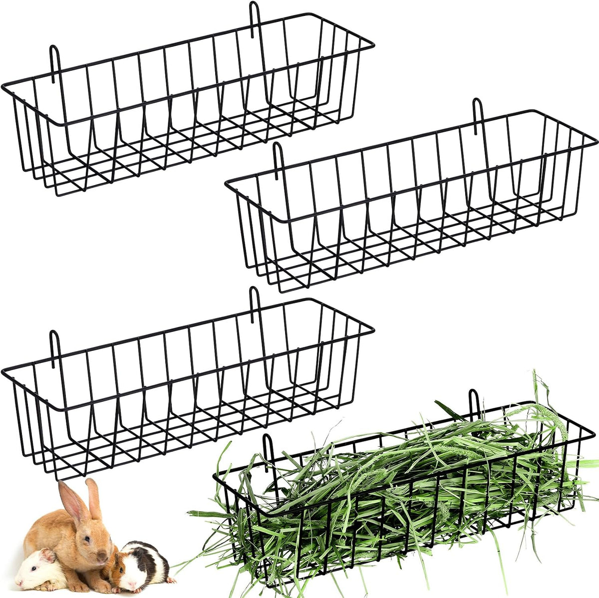 Therwen 4 Pcs Rabbit Hay Feeder Guinea Pig Heavy Duty Metal Frame Hay - 12.4 x 3.9 x 3 Inches