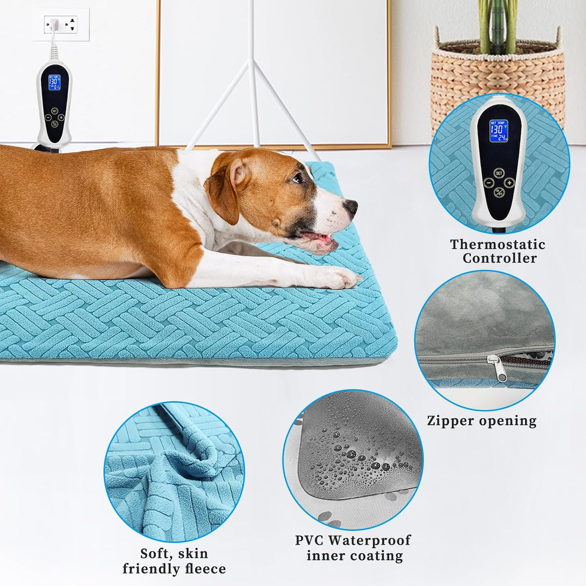 Cat Heating Pad with Smart Temperature and Timer Adjustable – Essentials for Cats - Blue 47*30'' - image 2