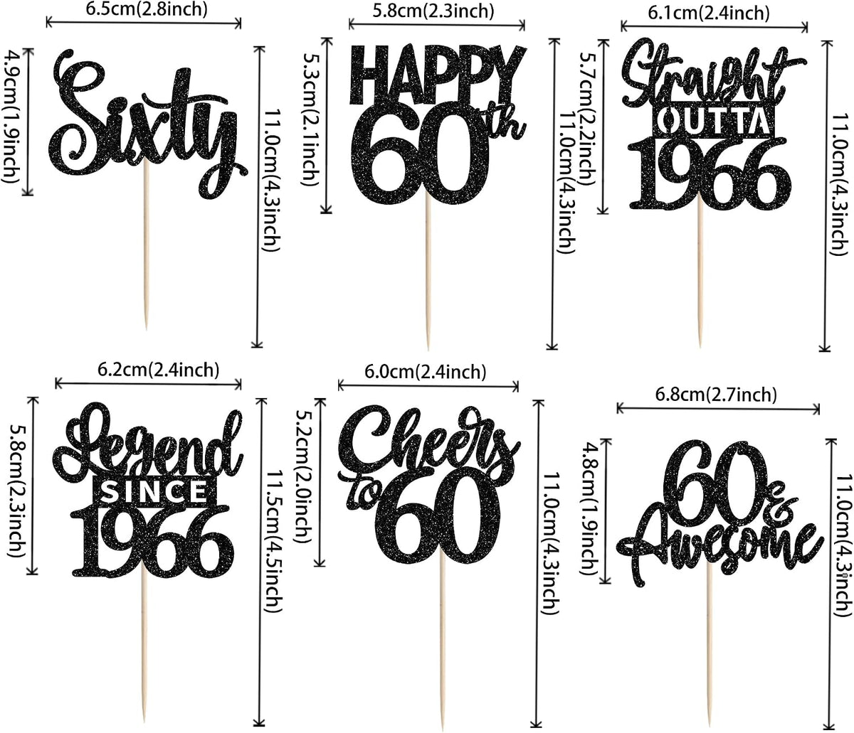 24PCS Black Happy 50th Birthday Cupcake Toppers Fifty Straight Outta - Black / 60th - image 2